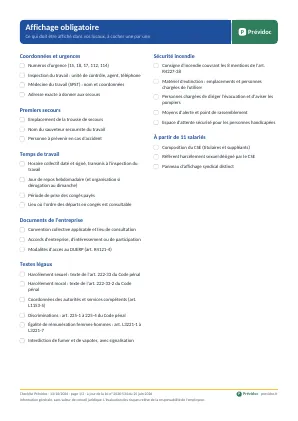 Page 1 de la checklist