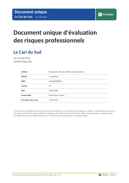 Première page du document unique