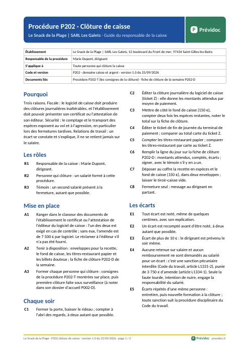 Guide du responsable de la caisse